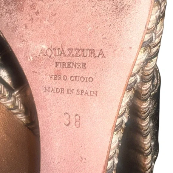 AQUAZZURA Twist Double Band Espadrille Platform Wedge Sandal Copper 7.5US 38IT